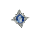 PT900 Un-Heated Natural Blue Sapphire & Diamond Ladies Ring (GIA Cert)