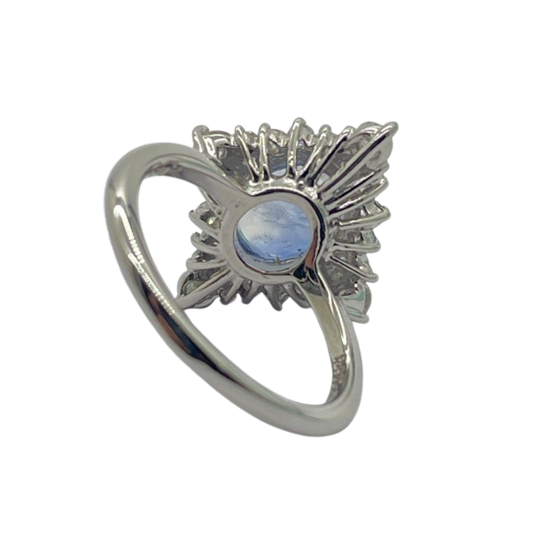 PT900 Un-Heated Natural Blue Sapphire & Diamond Ladies Ring (GIA Cert)