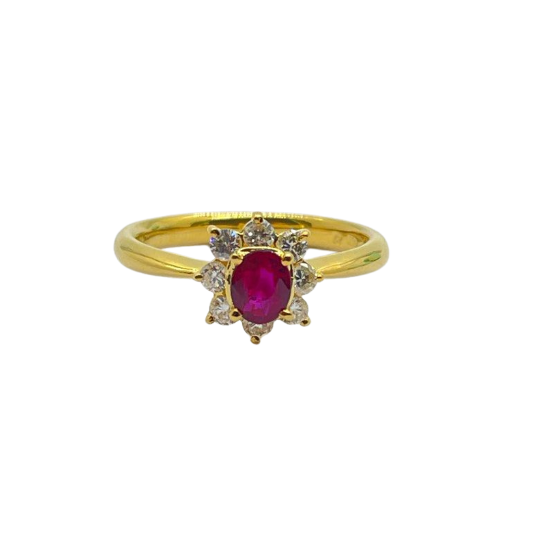 18K Yellow Gold Natural Ruby & Diamond Ladies Ring