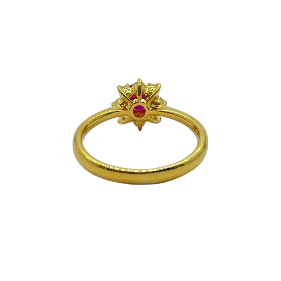 18K Yellow Gold Natural Ruby & Diamond Ladies Ring