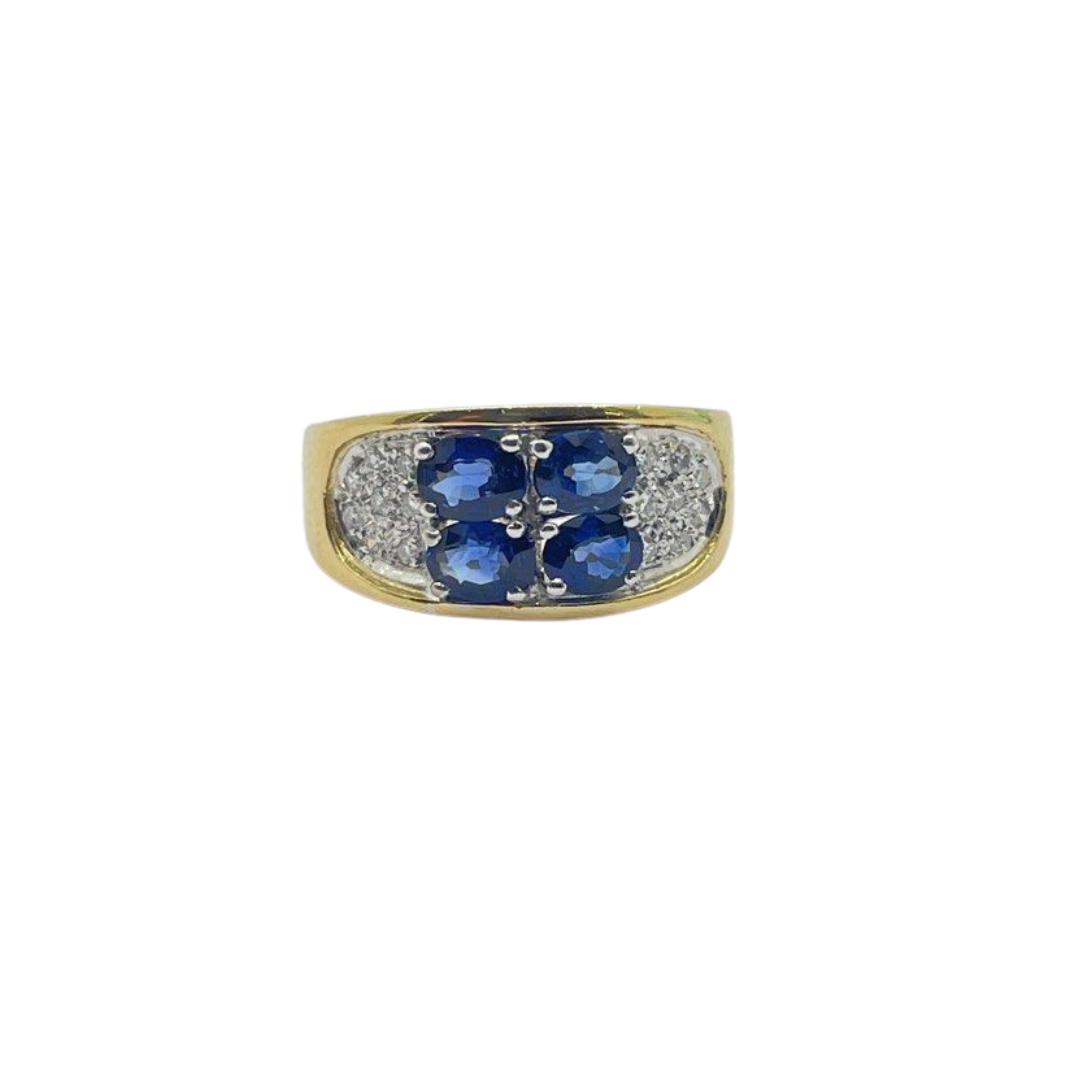 Natural Blue Sapphire & Diamond Ladies Ring, 585 Yellow Gold