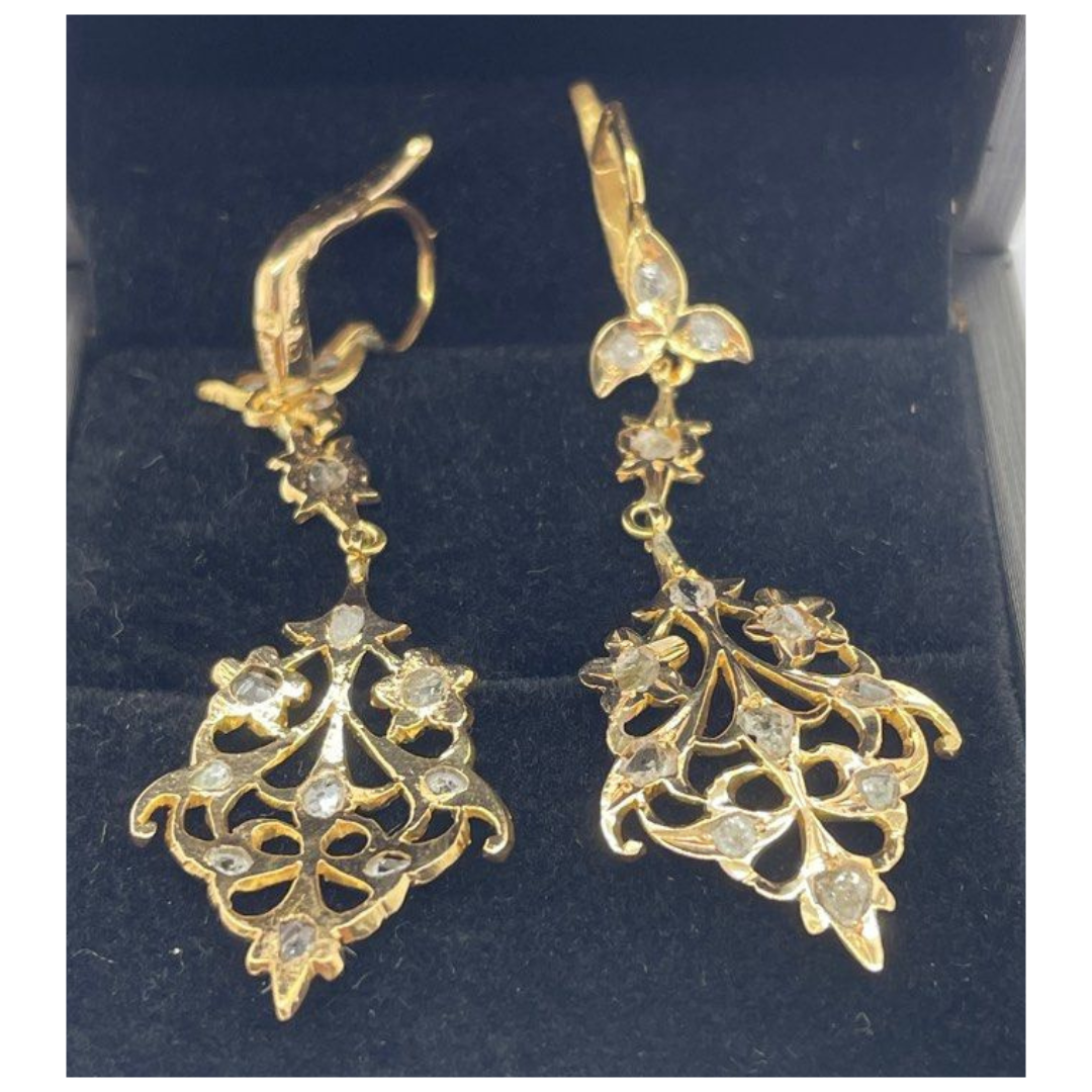 18K Yellow Gold Peranakan Intan Earring vintage