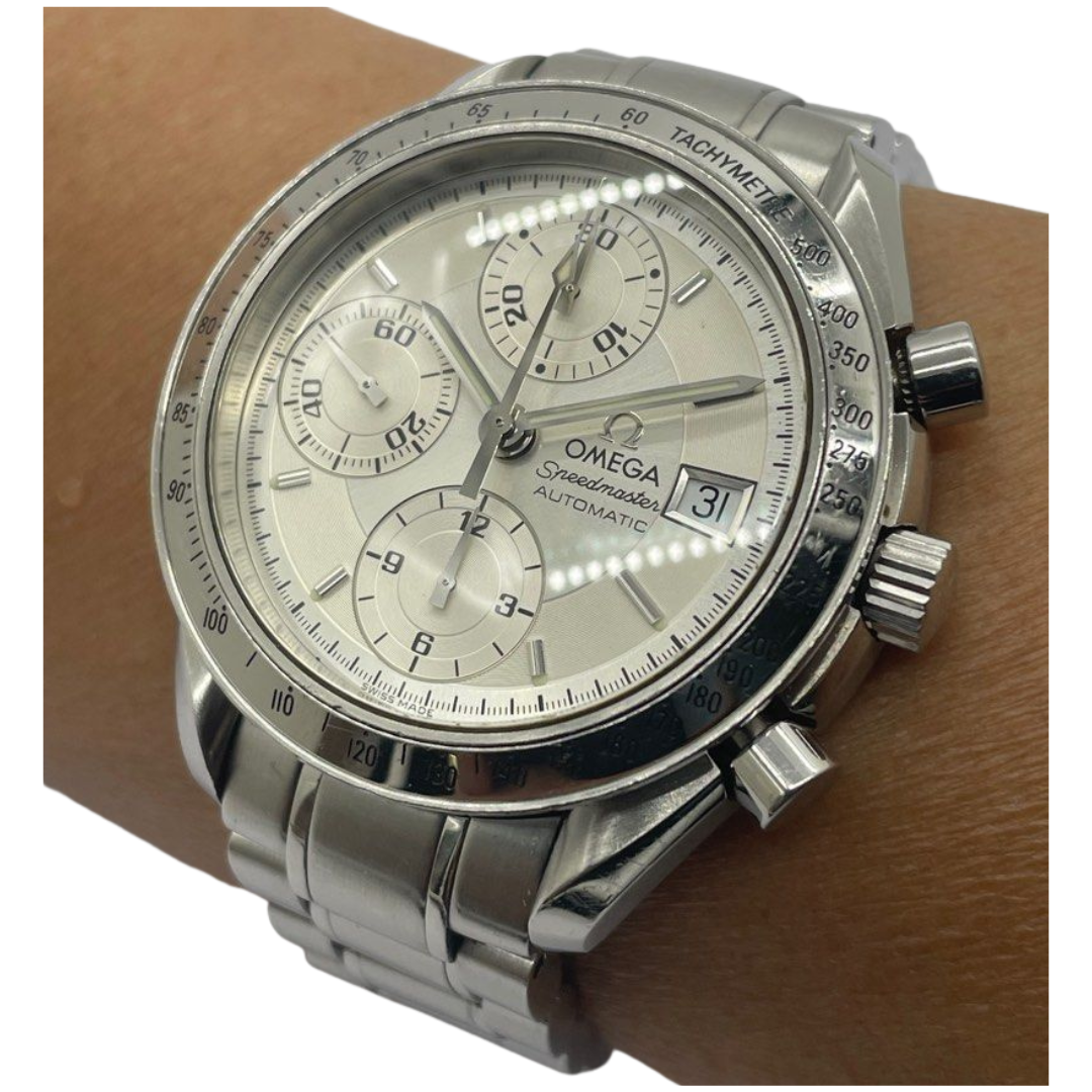 Omega Speedmaster 39mm Automatic Chronograph Silver Dial Watch