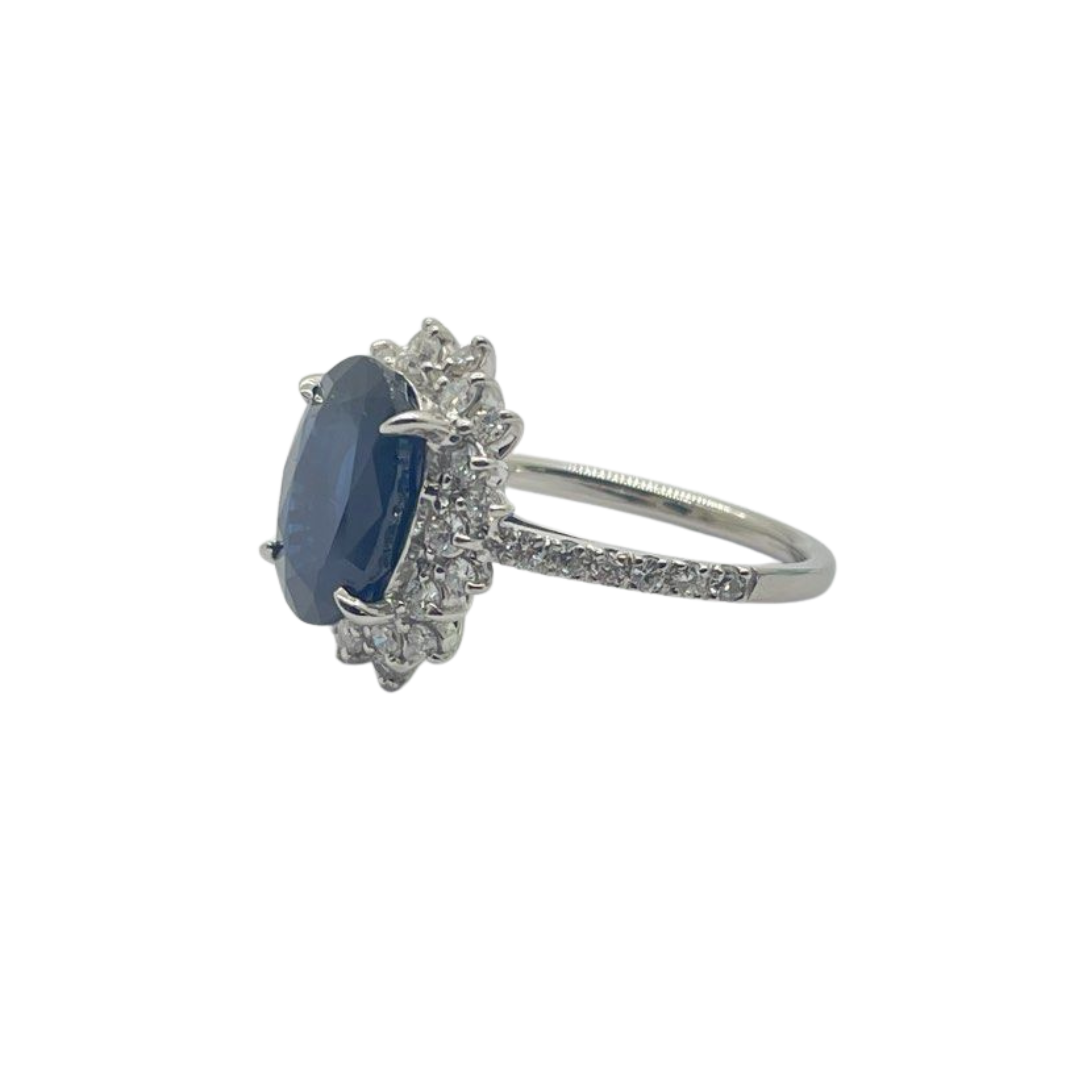 PT900 Natural Blue Sapphire & Diamond Ring
