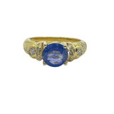750 Yellow Gold Natural Blue Sapphire & Diamond Ladies Ring