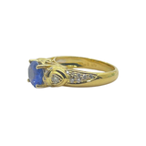 750 Yellow Gold Natural Blue Sapphire & Diamond Ladies Ring