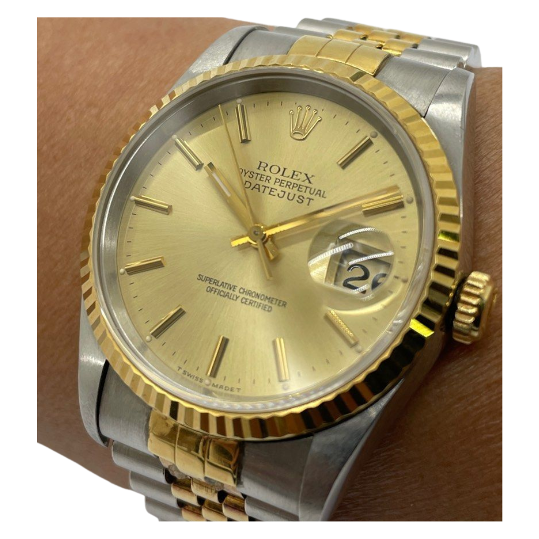 Rolex Datejust 16233 36mm Half Gold Automatic Gold Dial Watch