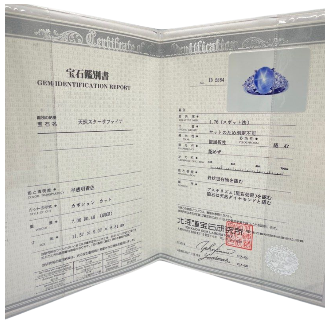 PT900 Natural Blue Star Sapphire & Diamond Ring w/Cert