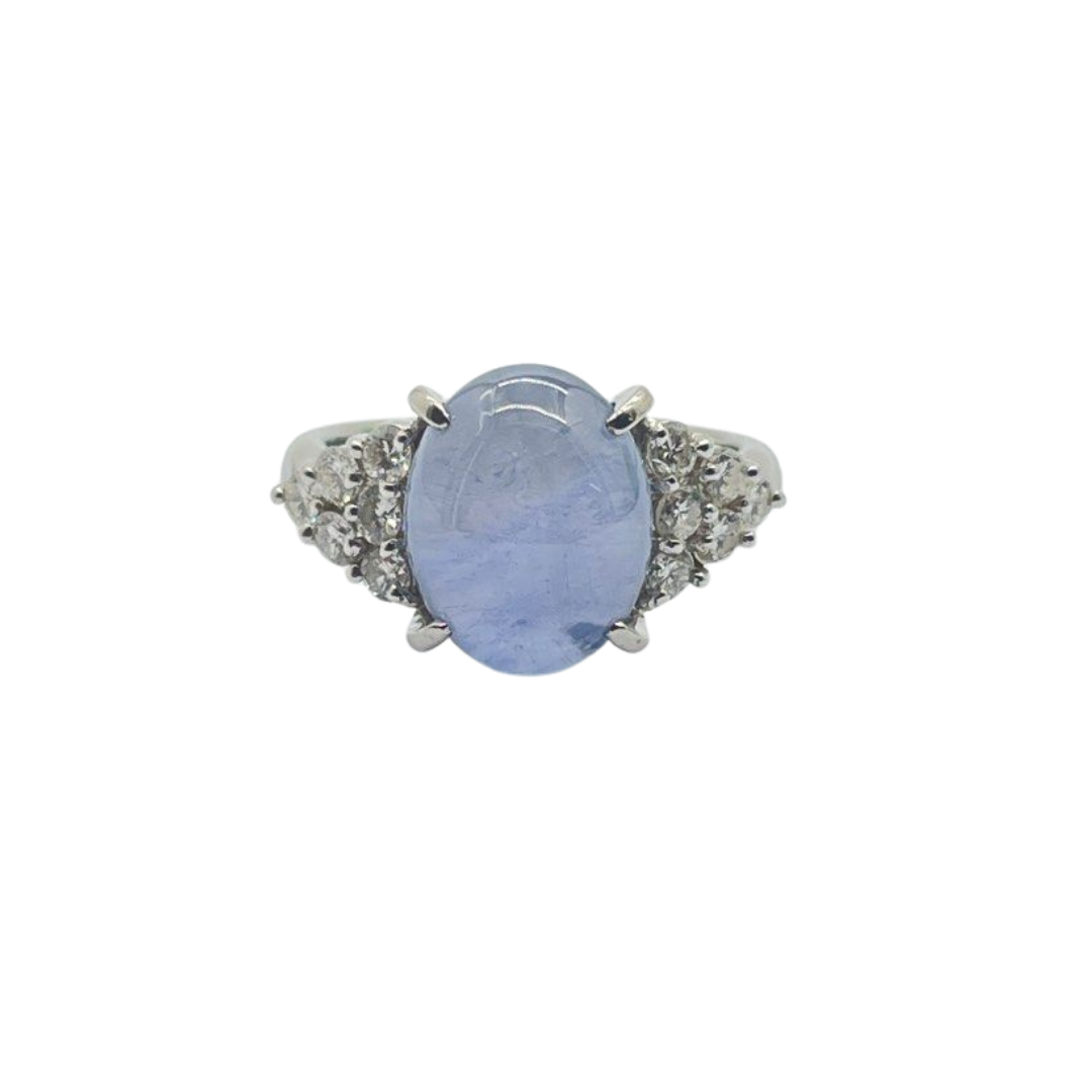 PT900 Natural Blue Star Sapphire & Diamond Ring w/Cert