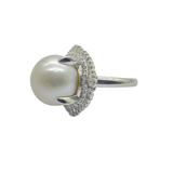 PT900 Natural White South Sea Pearl & Diamond Ring w/Cert