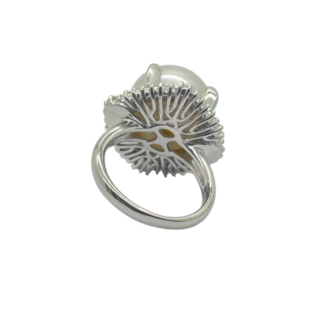 PT900 Natural White South Sea Pearl & Diamond Ring w/Cert