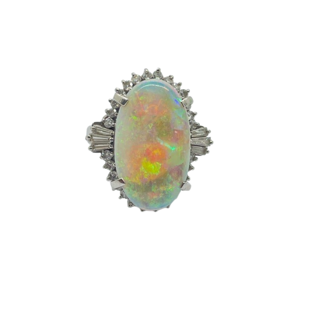 PT900 Natural Opal & Diamond Ladies Ring w/Cert