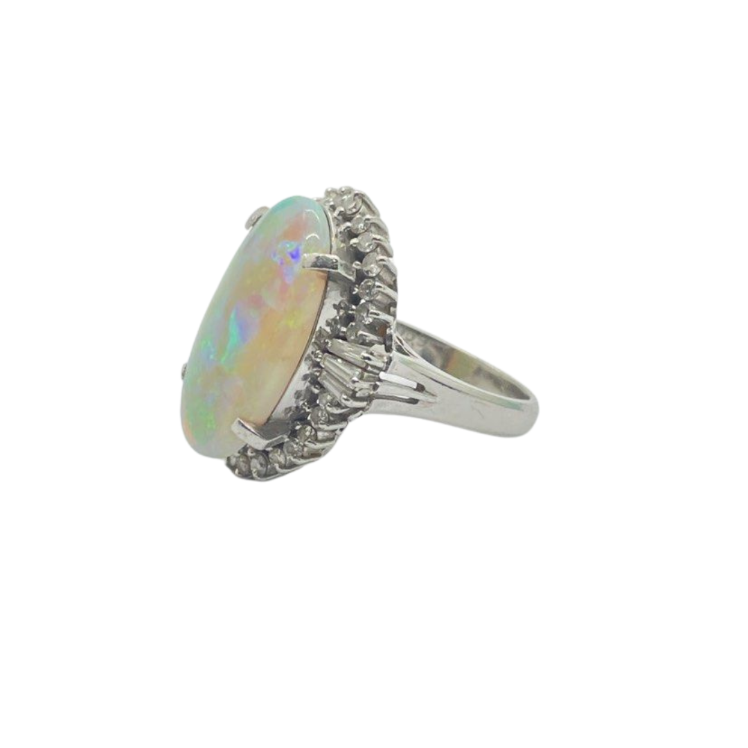 PT900 Natural Opal & Diamond Ladies Ring w/Cert