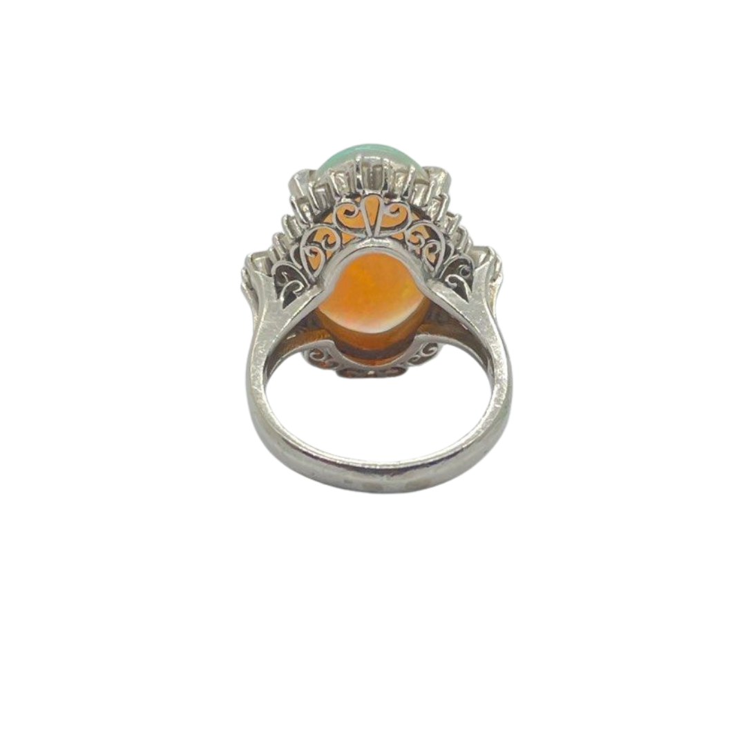 PT900 Natural Opal & Diamond Ladies Ring w/Cert