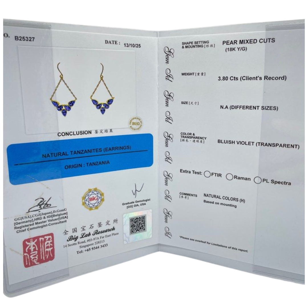 18K Yellow Gold Natural Tanzanite Earring w/Cert