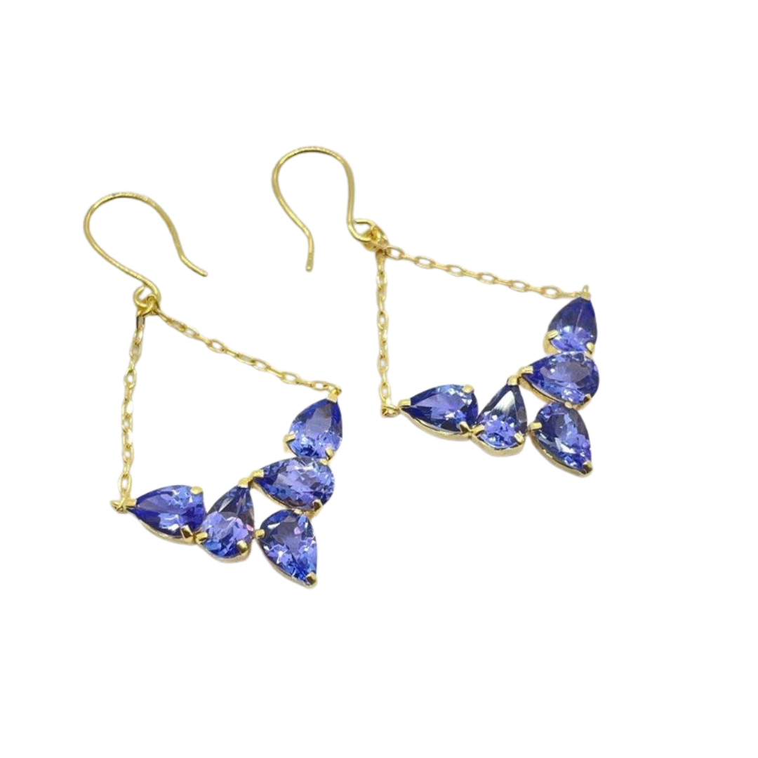18K Yellow Gold Natural Tanzanite Earring w/Cert
