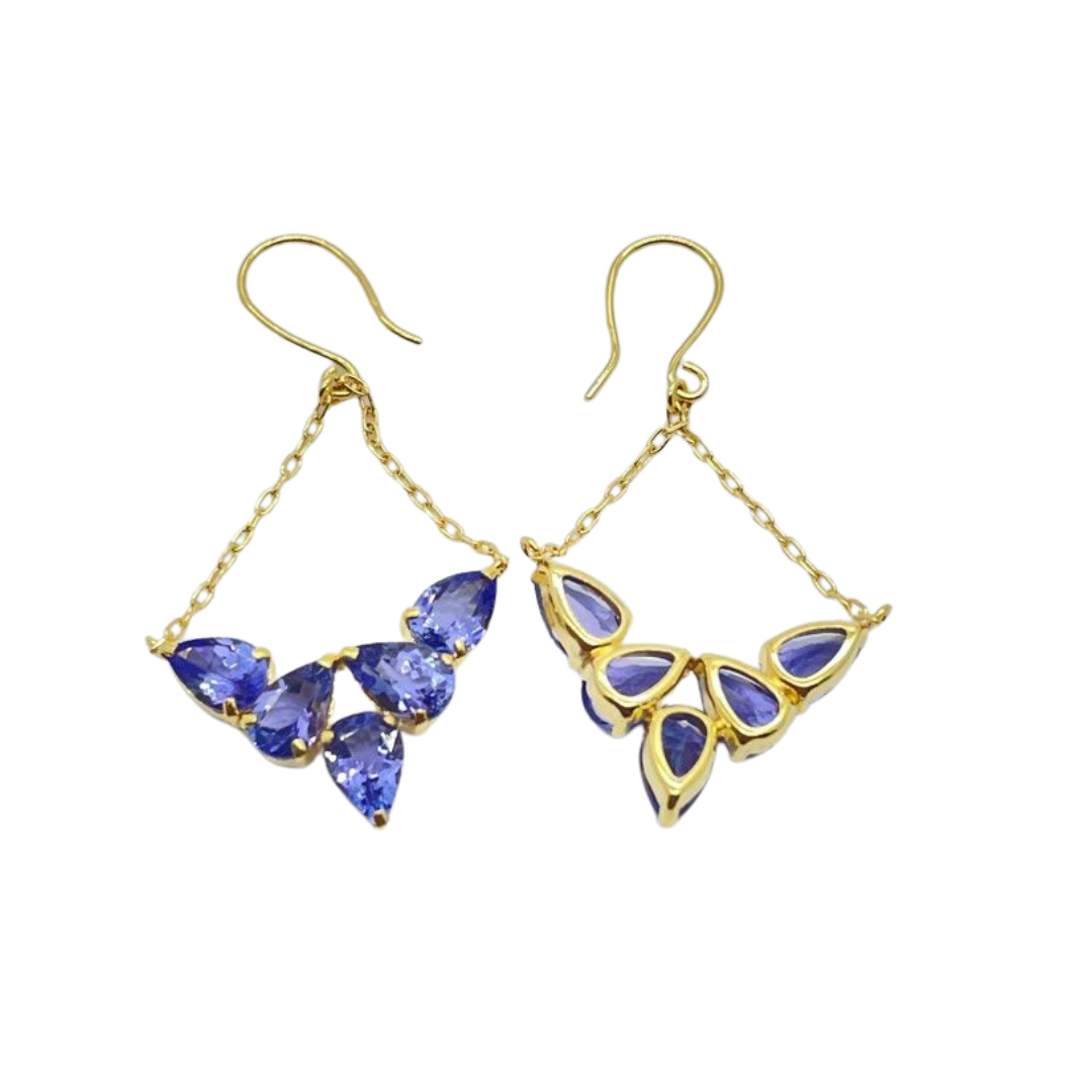 18K Yellow Gold Natural Tanzanite Earring w/Cert