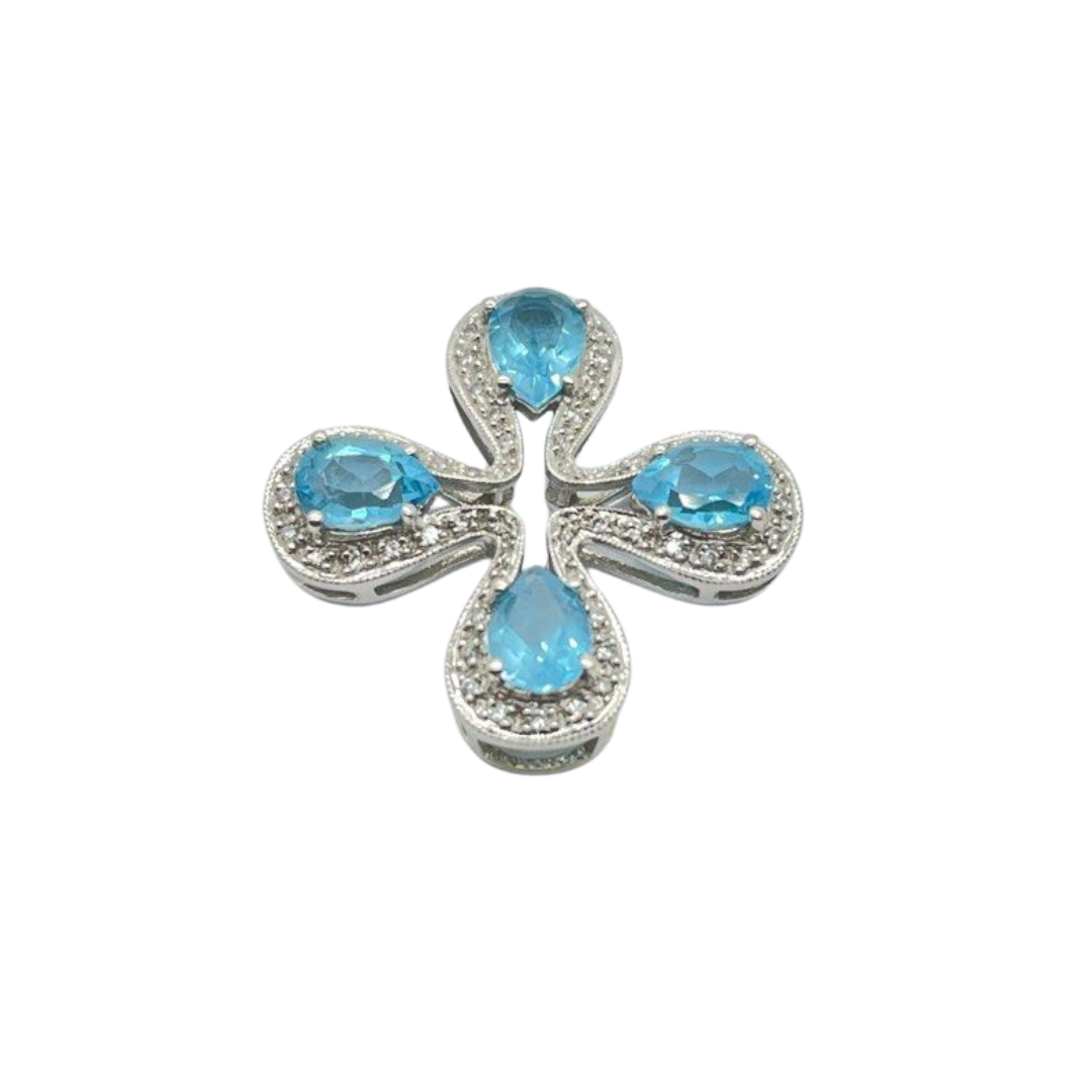 18K White Gold Natural Topaz & Diamond Pendant