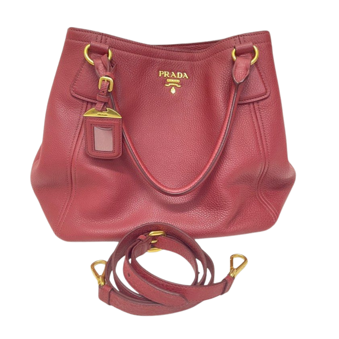Prada Red Vitello Daino Leather Tote/Sling Bag