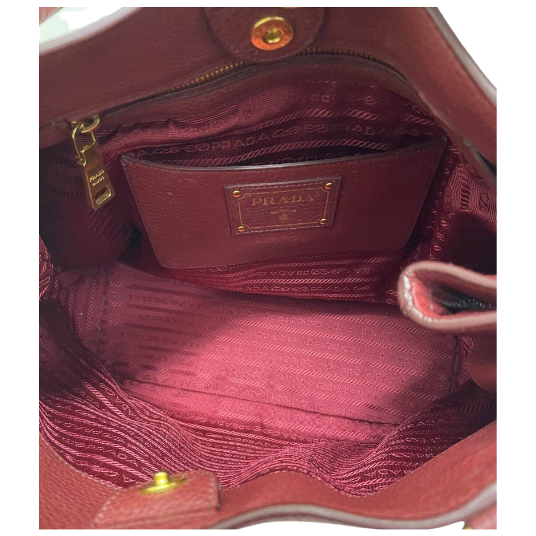 Prada Red Vitello Daino Leather Tote/Sling Bag