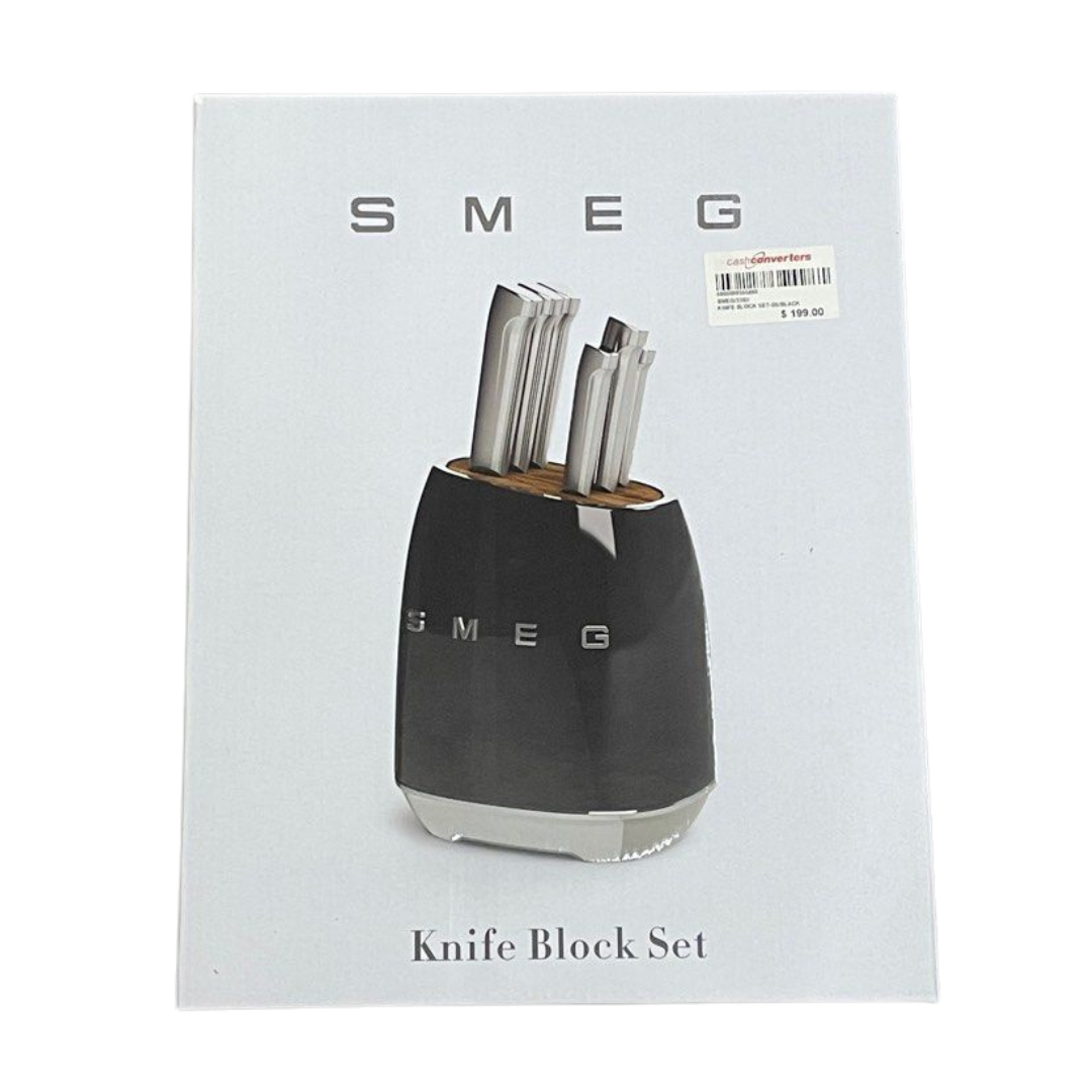 Smeg Black Stainless Steel Knife Block Set