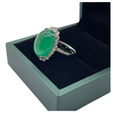 750 White Gold Natural Emerald & Diamond Ladies Ring w/Cert