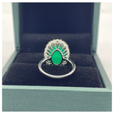 750 White Gold Natural Emerald & Diamond Ladies Ring w/Cert