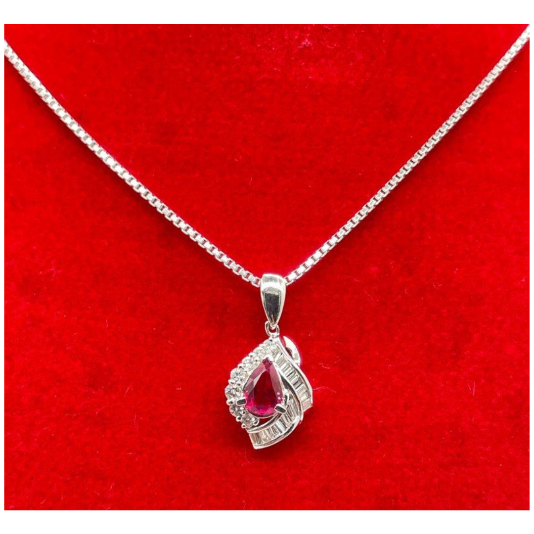 PT900 Natural Ruby & Diamond Necklace