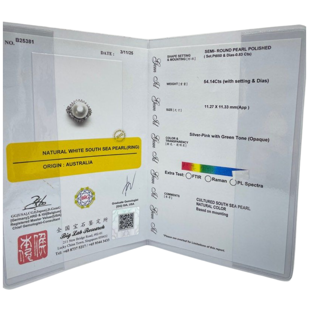 PT850 Natural White South Sea Pearl & Diamond Ring