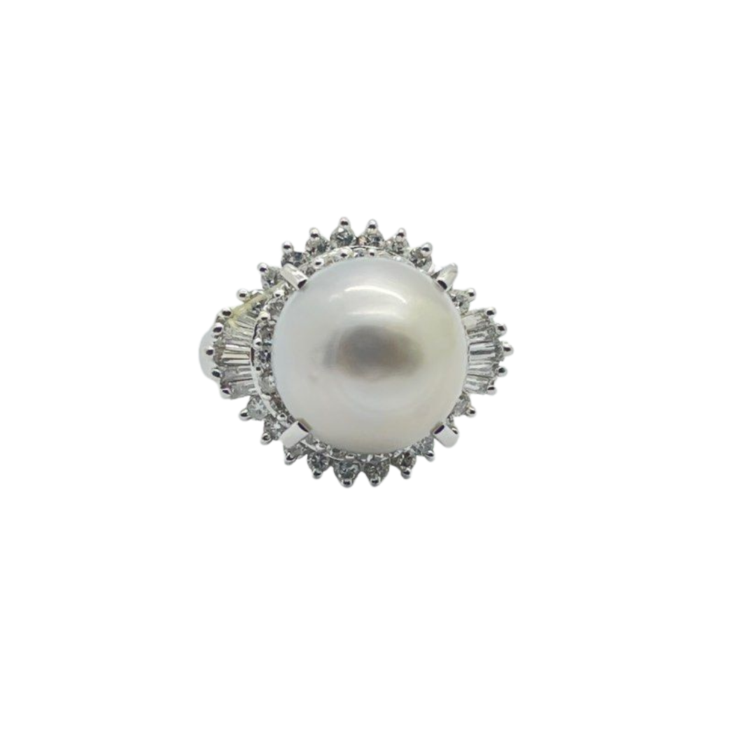 PT850 Natural White South Sea Pearl & Diamond Ring
