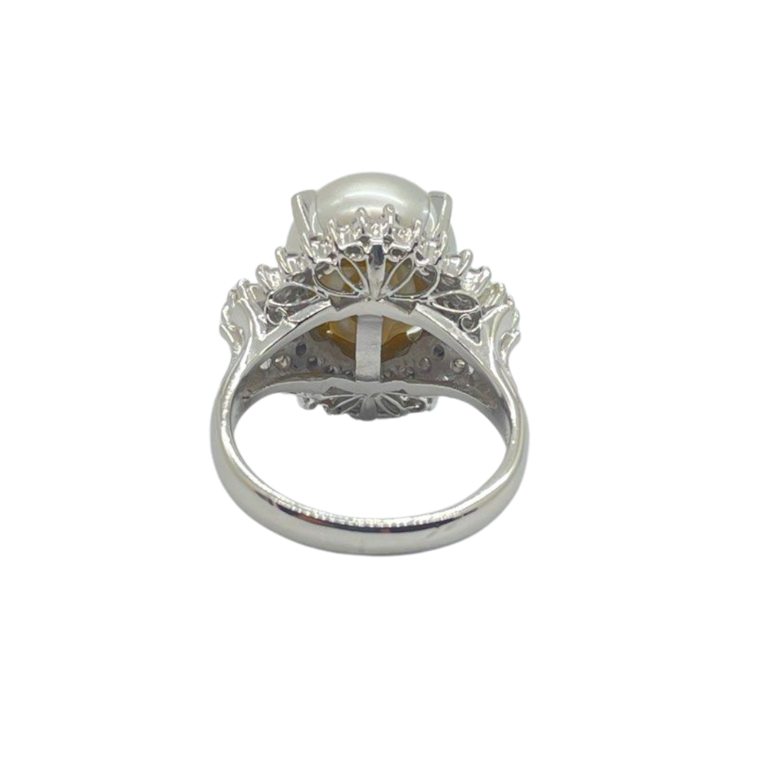 PT850 Natural White South Sea Pearl & Diamond Ring