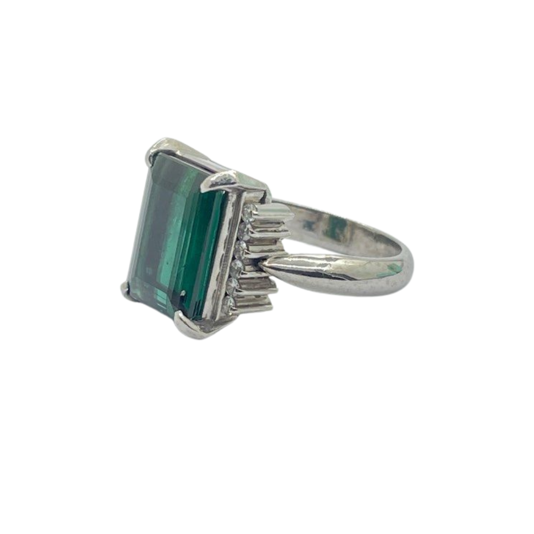 PT900 Natural Green Tourmaline & Diamond Ring