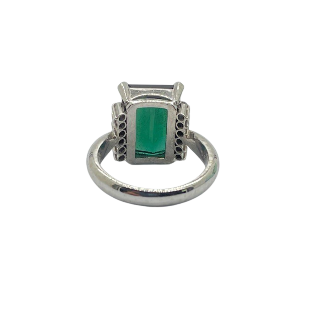 PT900 Natural Green Tourmaline & Diamond Ring