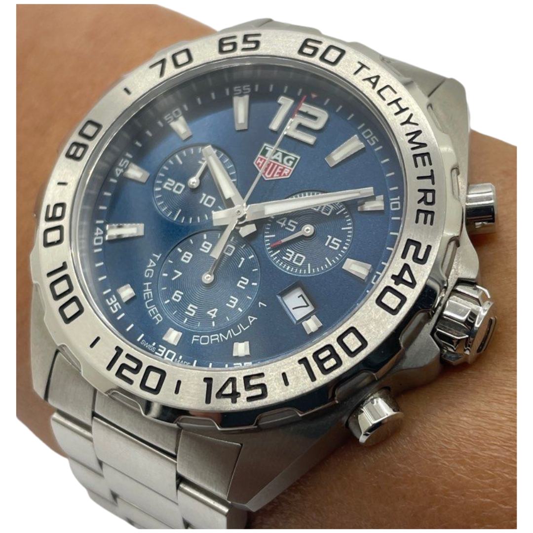 Tag Heuer Formula 1 43mm Chronograph Quartz Blue Dial Watch CAZ101K