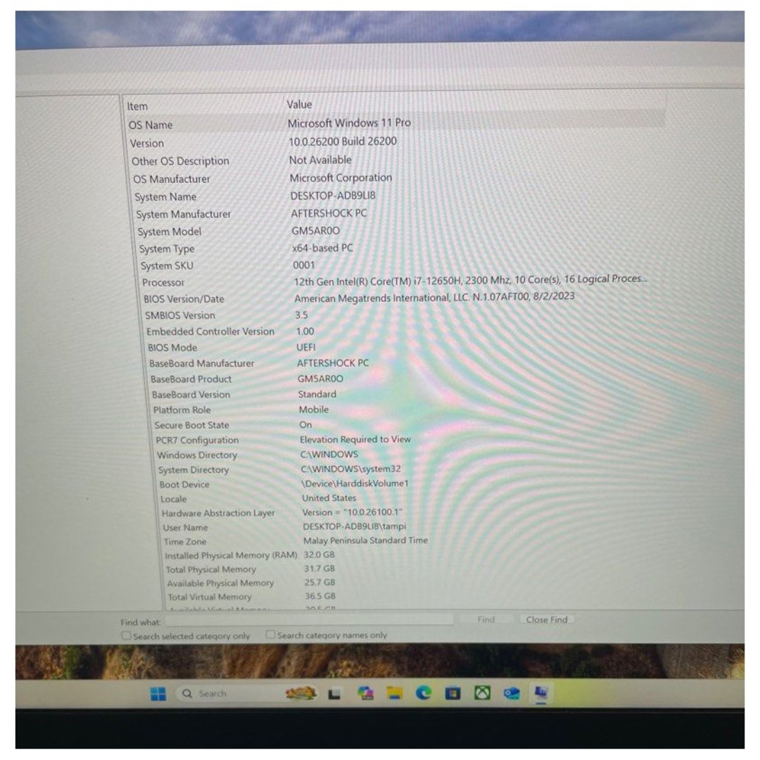 Aftershock Gaming Laptop i7-12Gen|GeForce RTX 4060|32Gb|2TB SSD|Win 11 Pro|15”