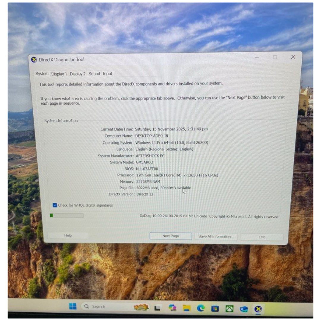 Aftershock Gaming Laptop i7-12Gen|GeForce RTX 4060|32Gb|2TB SSD|Win 11 Pro|15”