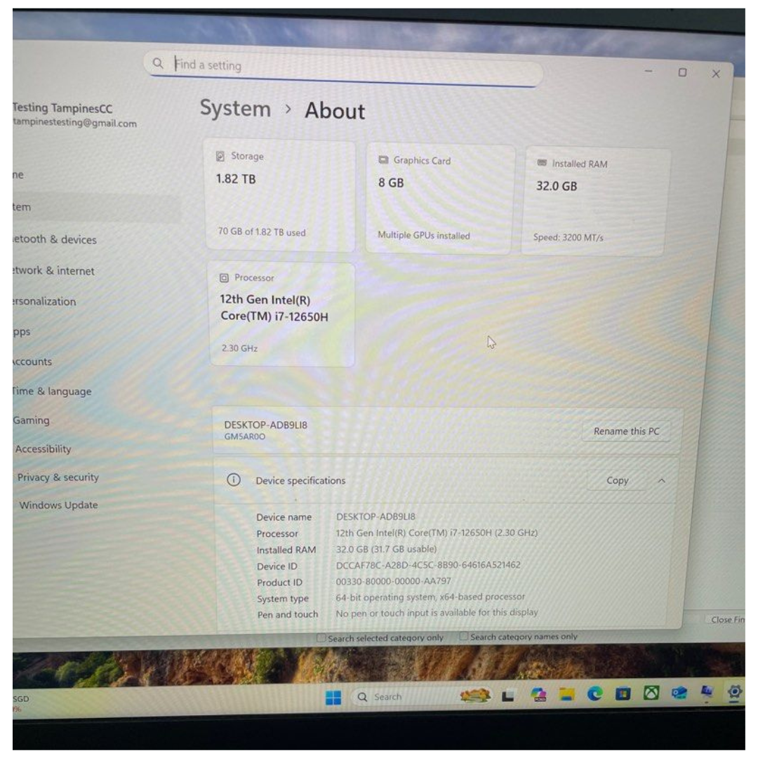 Aftershock Gaming Laptop i7-12Gen|GeForce RTX 4060|32Gb|2TB SSD|Win 11 Pro|15”