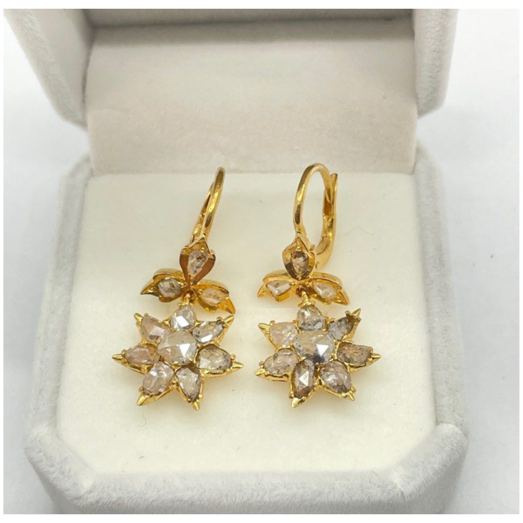 850 Yellow Gold Perenakan Intan Earring