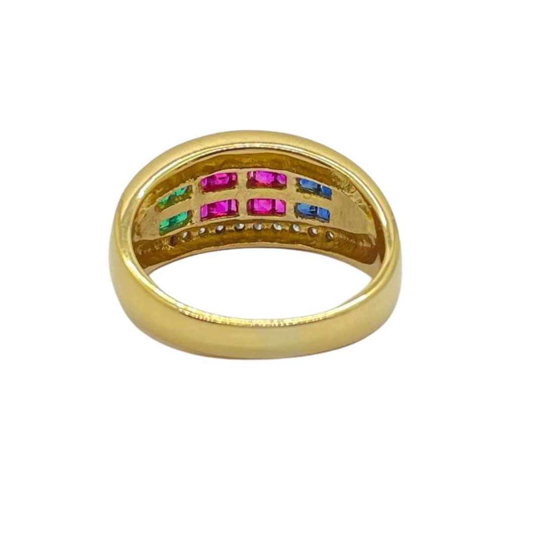 750 Yellow Gold Natural Diamond, Sapphire, Ruby, Emerald Ring