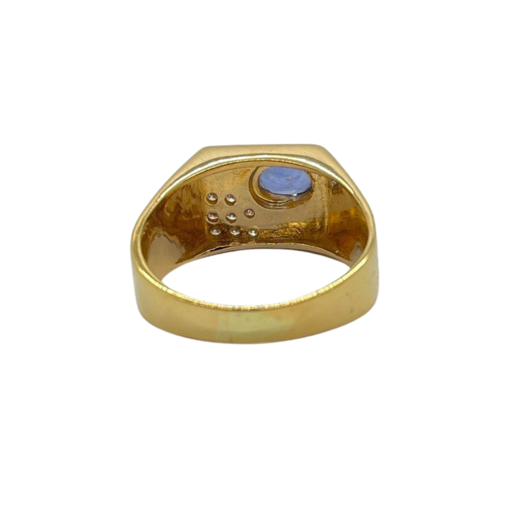 850 Yellow Gold Natural Blue Sapphire & Diamond Men’s Ring