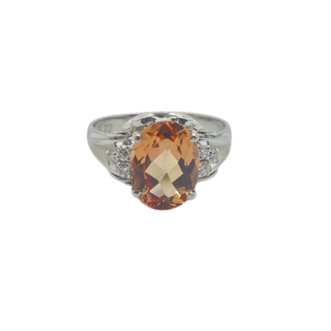 PT900 Natural Imperial Topaz & Diamond Ring