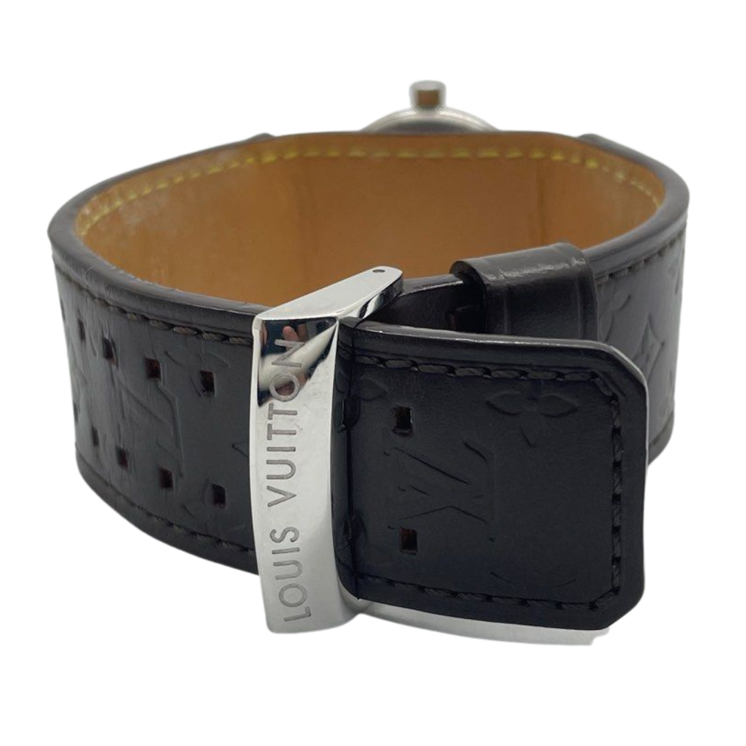 Louis Vuitton Q1211 Tambour 28mm Quartz Brown Dial Leather Strap Watch
