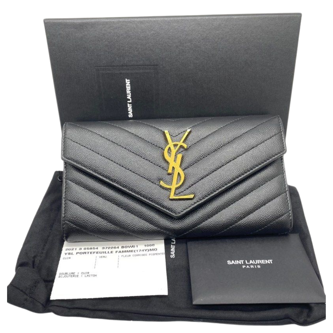 Saint Laurent YSL Cassandre Matelasse Bifold Leather Wallet