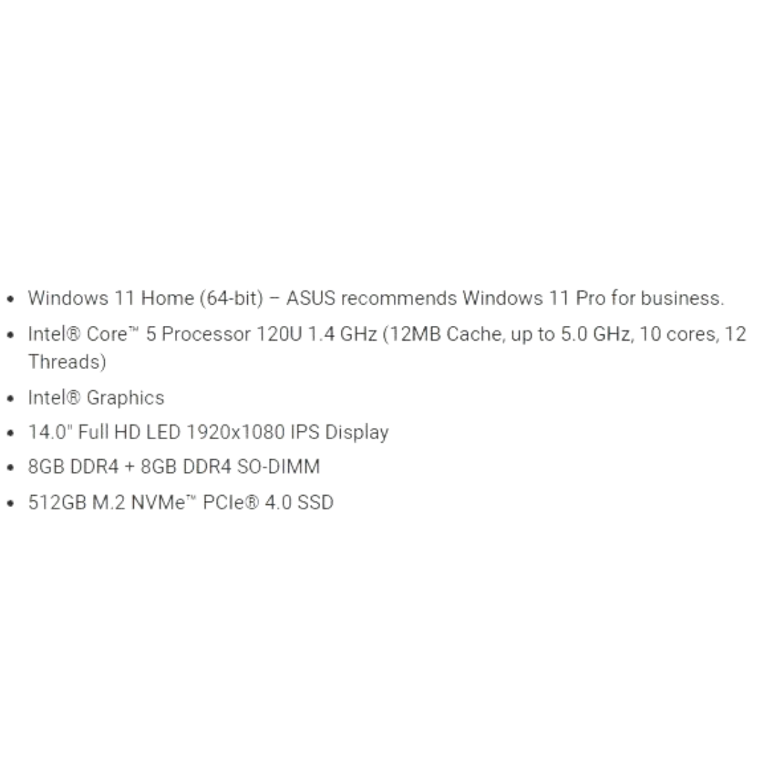 Asus Vivobook 14 X1404VA-EB417W - C5-120U 16GB 512GB 14 Quiet Blue