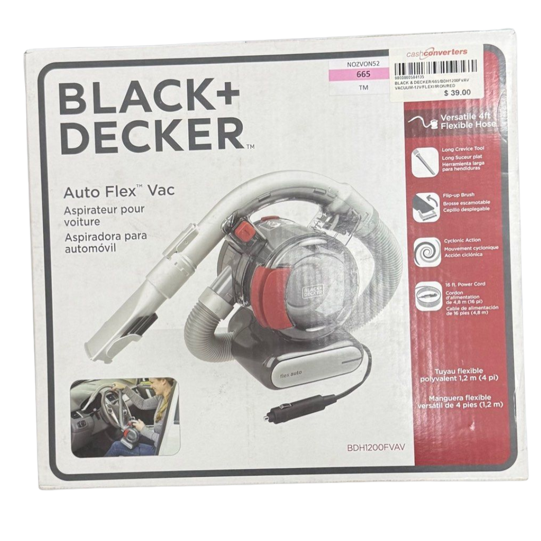 BLACK+DECKER 12V Flexi Corded Automotive Vacuum, Iron/Red, (BDH1200FVAV)