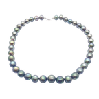 Natural Black South Sea Pearl (Tahiti) Necklace, Silver Clasp w/Cert