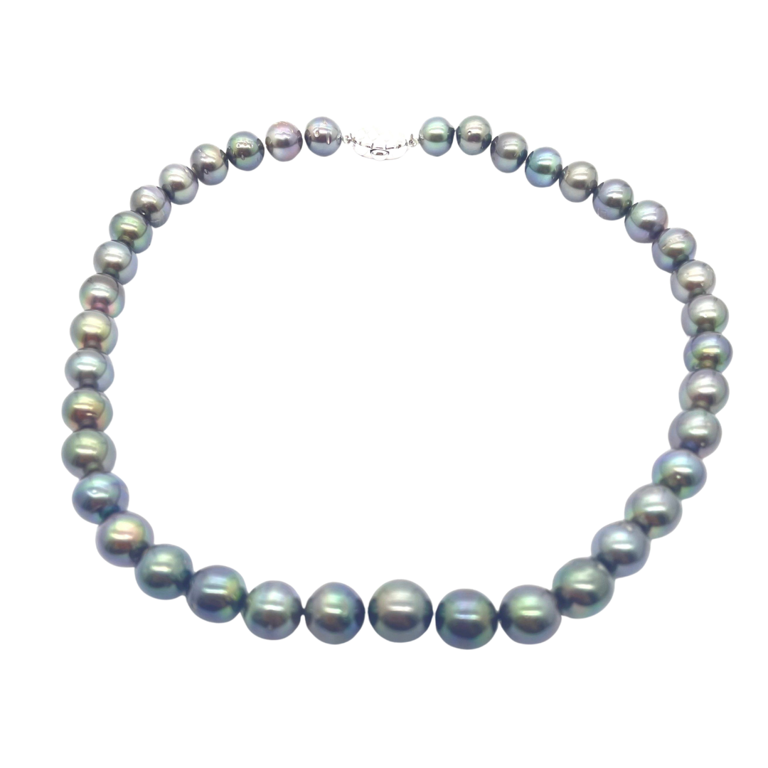 Natural Black South Sea Pearl (Tahiti) Necklace, Silver Clasp w/Cert