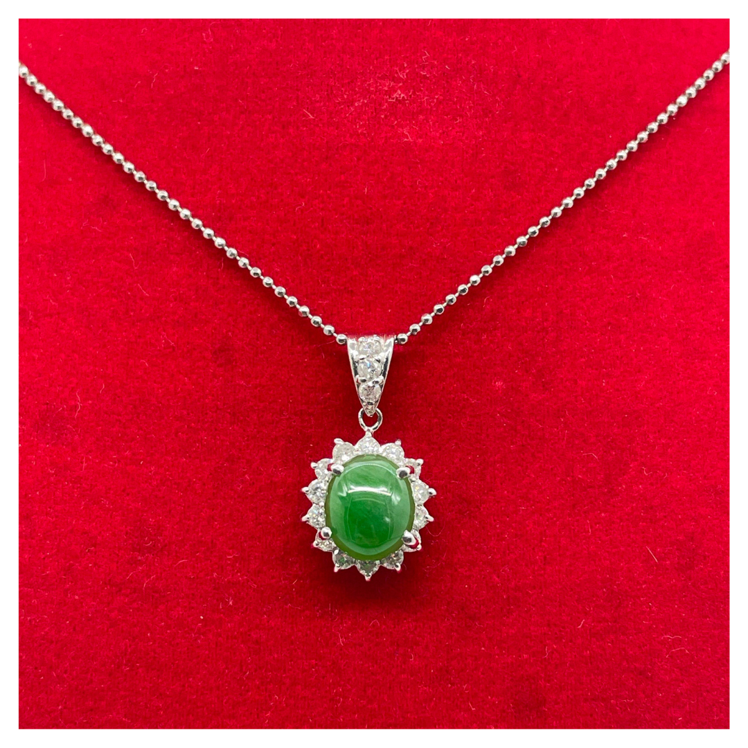 PT900/850 Natural Jadeite (Burma) & Diamond Necklace