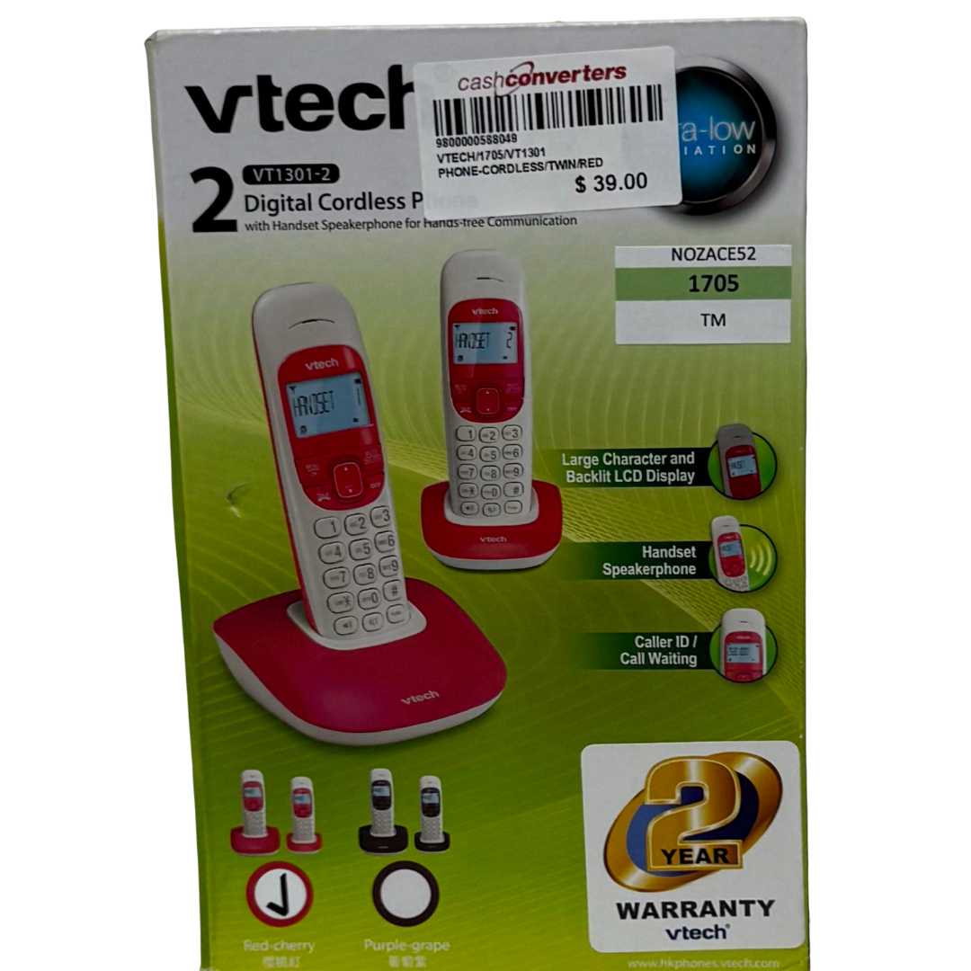 Vtech VT1301-2 RD Colorful Design Twin Cordless Phone, Red