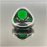 750 White Gold Jade (Type-A) & Diamond Men’s Ring with Cert